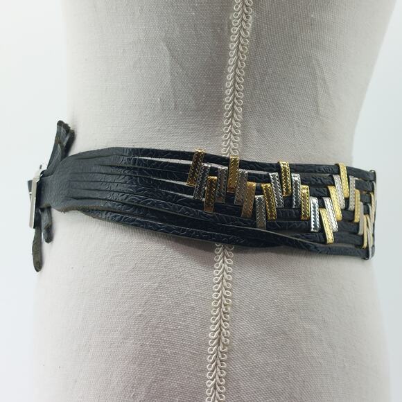 Black ZigZag 70s Festival Leather Belt Size 29 XS / S Fringe main image 4
